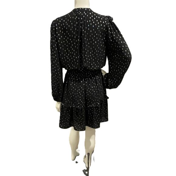 Anthropologie Current Air Black Iridescent Dot Ruffled Mini Dress Size XS - Picture 4 of 16